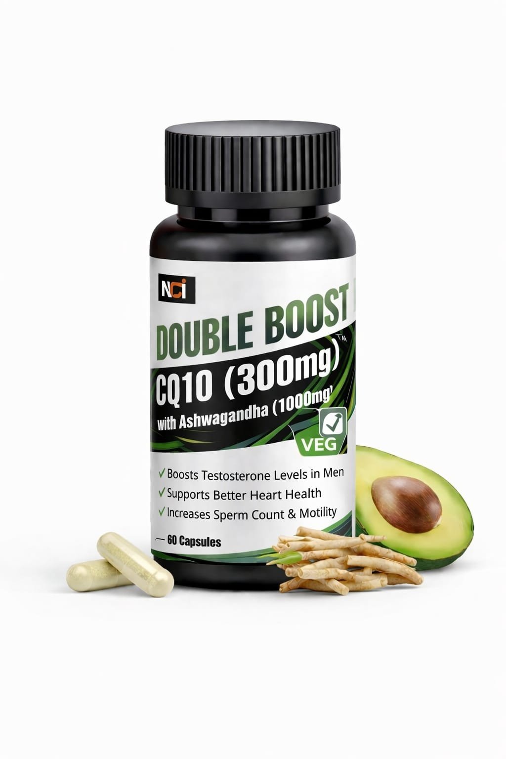 Double Boost Testosterone Booster for Men | Coenzyme Q10 300mg + Ashwagandha 1000mg | Supports Stamina, Energy, Strength & Male Vitality | Fertility Support Supplement 120 capsules